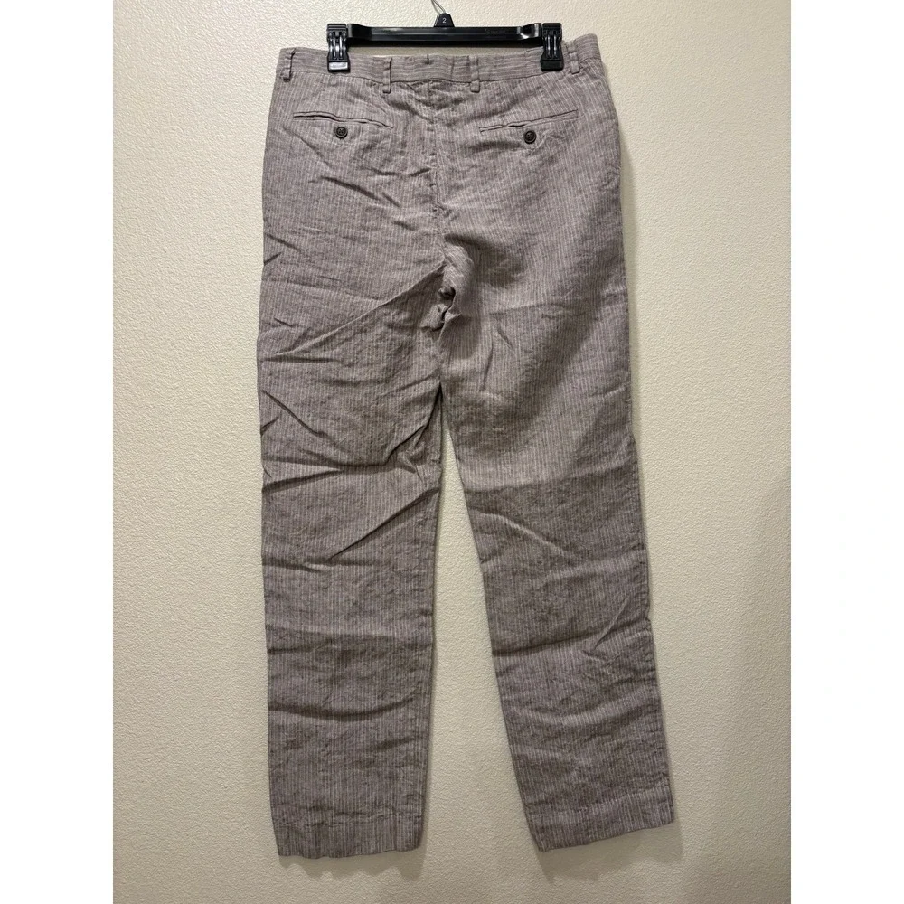 Baird McNutt Murano Linen Pants Gray Striped 32x32 Preppy Flat Front Lightweight